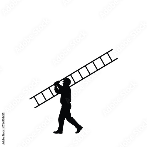 Man carrying ladder silhouette