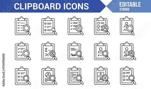 Management and Office Icons — Vector Line Art Clipboards for Business and Task Planning