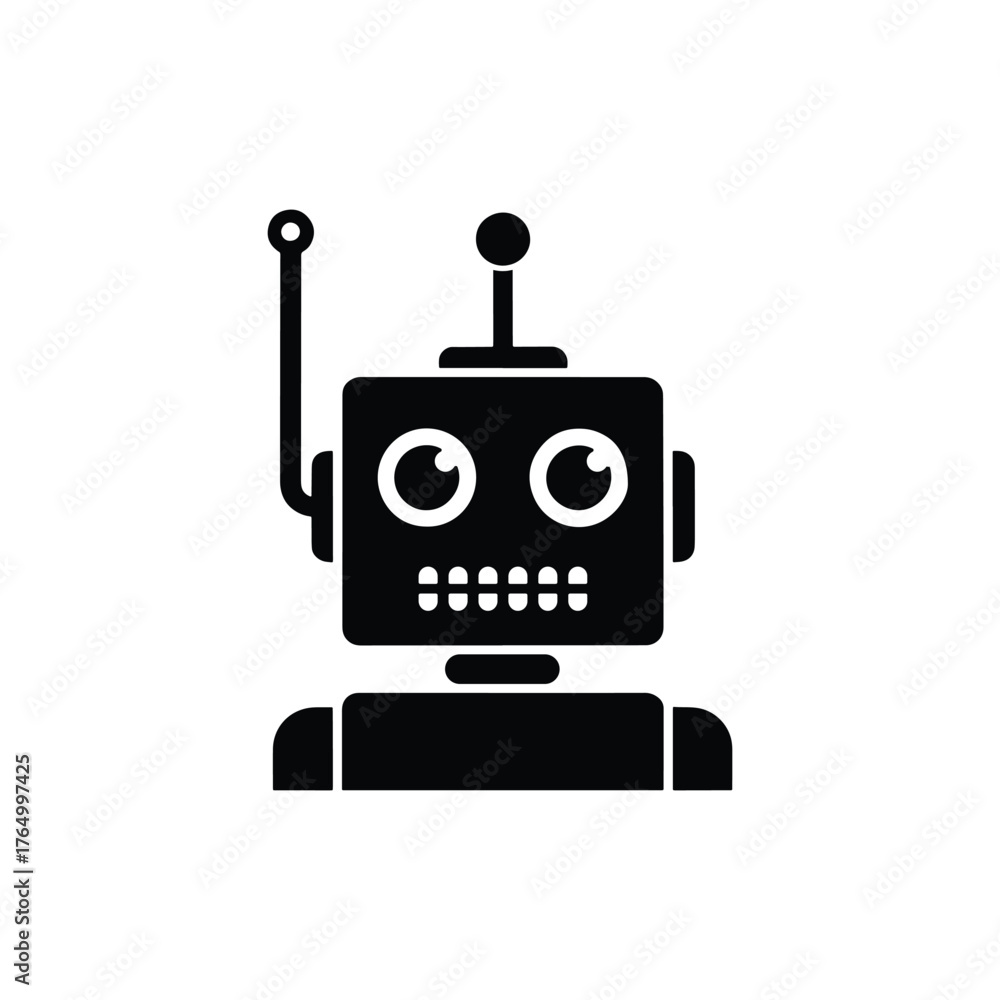 Fototapeta premium Simple retro robot head with antenna