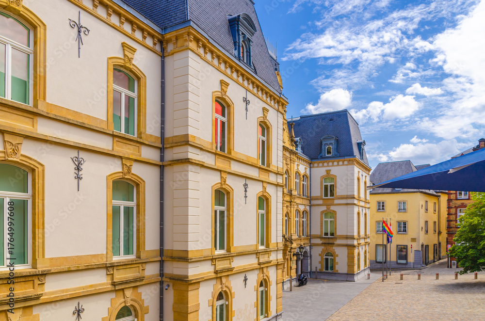 Obraz premium Ministry of Foreign and European Affairs Batiment Mansfeld building in Luxembourg City historical centre Ville Haute quarter in sunny summer day
