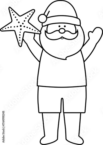 Beach Christmas santa outline.
Cute summer santa claus coloring page with template.
Transparent background.