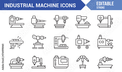 Modern Industry Icons — Outline Vector Illustrations of Manufacturing and Engineering Tools