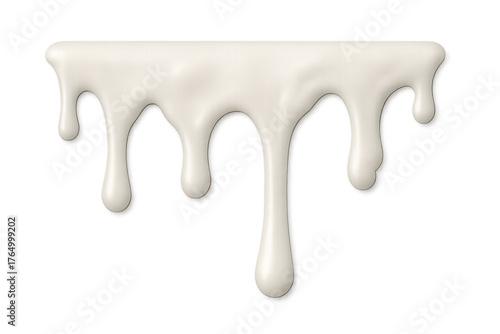White liquid dripping food glaze on transparent background