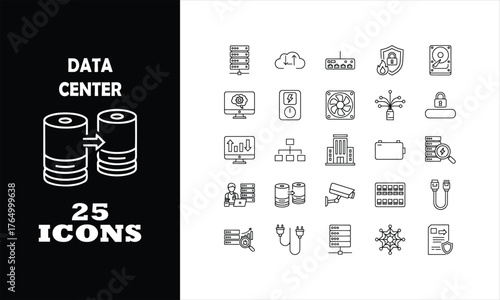 Modern data center icons for technology, IT infrastructure, and digital security projects, offering clear visual communication for complex concepts.