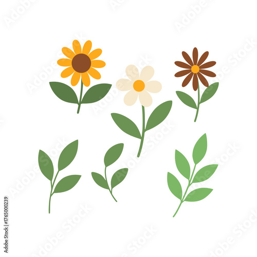 Delicate floral arrangement various flower types and green leaves springtime bloom natural design elements