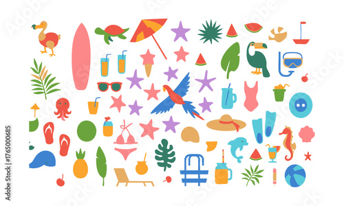 Flat Summer Party Elements Set Collection Vector illustration, easily editable..
