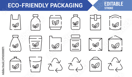 Green Product Packaging Icons — Eco Line Vector Illustrations for Zero Waste Design Projects