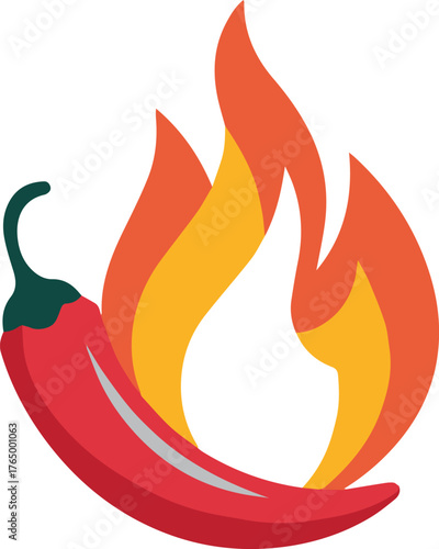 Red chili pepper with vibrant flames, hot and spicy.