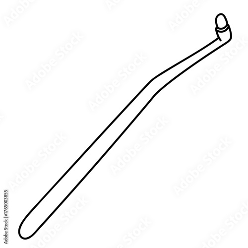 Black and white hand drawn doodle illustration of a single tuft toothbrush. Ideal for health, medical, and personal care themes, especially for minimalistic or educational content related to oral