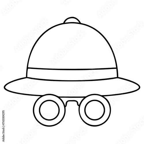 3d icon of line art illustration of a pith helmet and round glasses, suggesting an explorer or adventurer