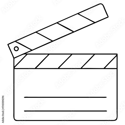 3d icon of a black and white line drawing of an open movie clapboard