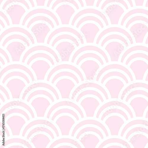 Soft Pink and White Scallops Form a Japandi Style Wave from Hand Drawn Art Creating a Seamless Pattern Print