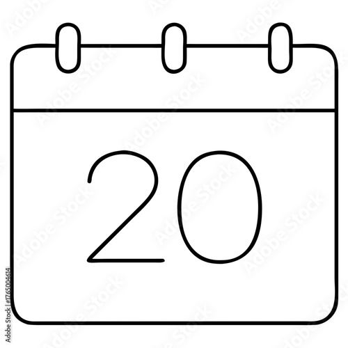 3d icon of outline drawing of a calendar page showing the number 20