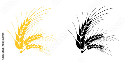 Icon silhouette with yellow ears of wheat. Organic golden wheat ears. Dry mature ripe ears. EPS 10. Vector illustrations