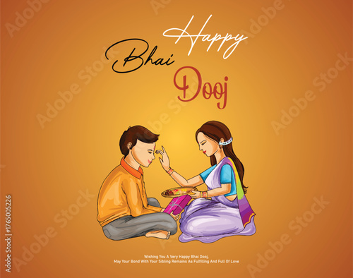 A sister applying tilak on her brothers forehead for bhai dooj celebration