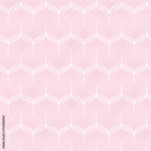 Baby Girl Pink with White Ogee Shapes Hand Drawn in Line Art creating a seamless pattern print
