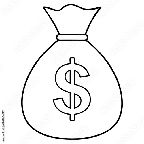 3d icon of a simple line drawing of a money bag with a dollar sign on it