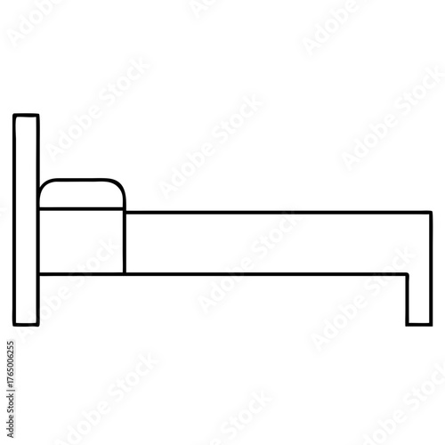 3d icon of simple line drawing of a single bed with a headboard and pillow