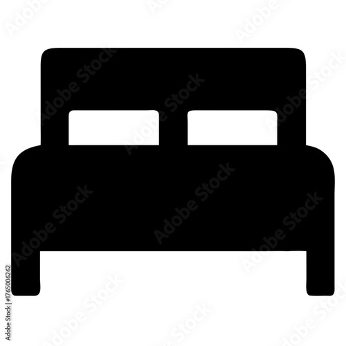 3d icon of black silhouette icon of a double bed with a prominent headboard