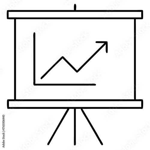 3d icon of a simple black and white line drawing of a presentation graph on a tripod easel