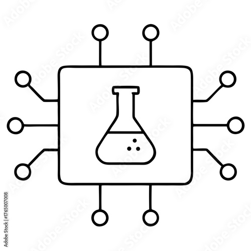 3d icon of outline of a computer chip with a flask inside, symbolizing scientific innovation and technology