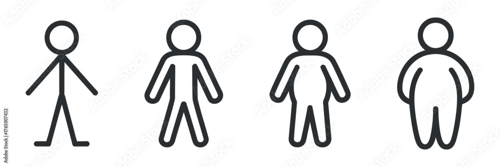 Fototapeta premium Human Body Shapes Thin Fat Types Linear Icons Design Slim Obese Figure