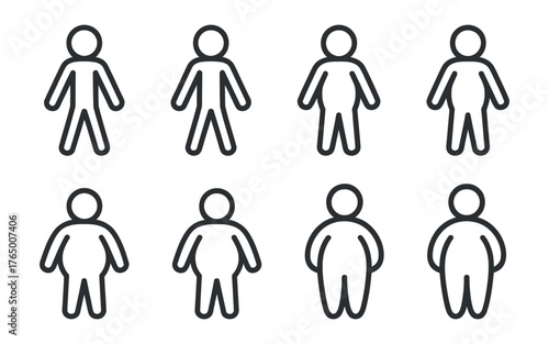 Body Type Silhouette Collection Different Weight Skinny Plump Character Icon