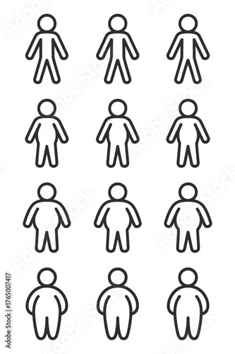 Human Body Types Variations Thin Obese People Linear Pictograms Set