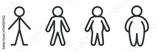 Human Body Shapes Thin Fat Types Linear Icons Design Slim Obese Figure