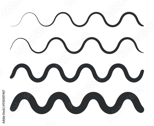 Dynamic Wavy Line Set Vector Illustration Smooth Curve Design Element Wave Pattern Graphic Decorative Divider, Isolated On Transparent Background