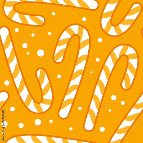 Christmas seamless pattern of yellow sugar candies on a yellow background with snow