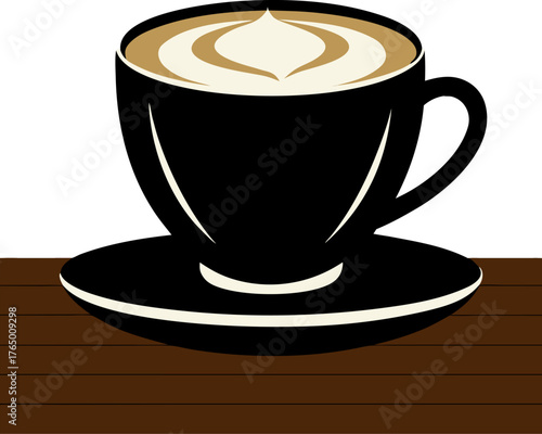  Cappuccino cup on wooden table background Silhouette  , white background 