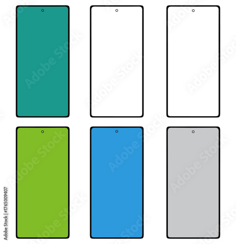 Set of colorful smartphone mockups in flat design style on white background