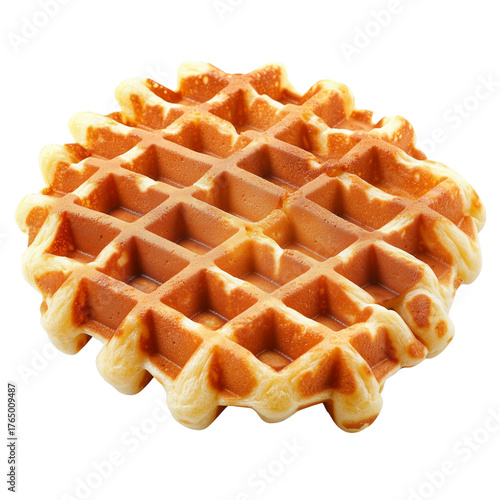 Crispy golden Belgian waffle macro shot with powdered sugar sprinkled on top on transparent png background. Ai generated