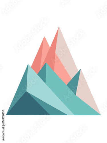 Abstract geometric mountain range illustration with coral and teal color palette on black background