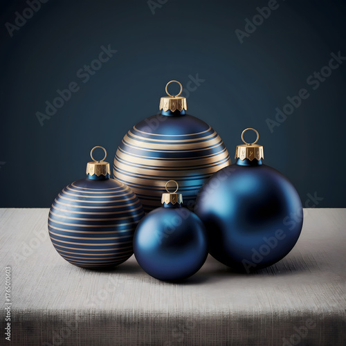 Navy Blue Brass Christmas Ornaments | Luxury Modern Minimalist Set
