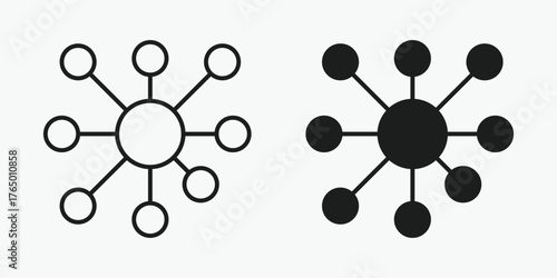 Neural network icon in outline and solid style on gray background. Modern vector for digital brain, data connection, computing, and intelligent technology concepts.