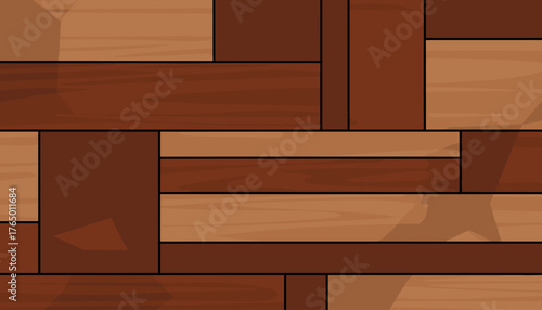 Seamless pattern of a modern brown wooden floor texture with alternating light and dark wood planks, creating a warm and inviting background for interior design or graphic resources, vector