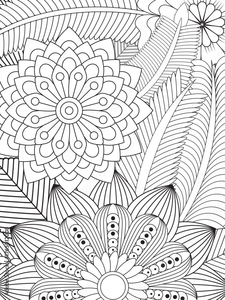 Fototapeta premium Flowers Coloring Pages For Adules
