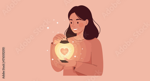 Beautiful cartoon vector illustration of a smiling pregnant woman holding a clock, symbolizing the lady's love for her unborn child