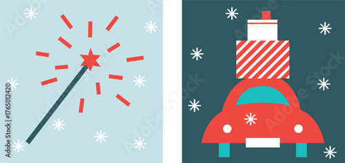 Cozy Winter Icons Set Flat Vector Christmas And New Year Illustration Ice Skates Cocoa Mug Mittens Snowflakes Gifts Holiday Elements Minimal Festive Design Warm Winter Collection For Web And Print