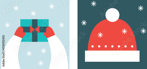 Cozy Winter Icons Set Flat Vector Christmas And New Year Illustration Ice Skates Cocoa Mug Mittens Snowflakes Gifts Holiday Elements Minimal Festive Design Warm Winter Collection For Web And Print