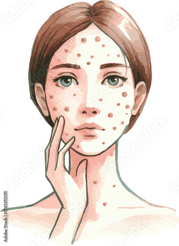 Vector watercolor painted illustration of a human with acne