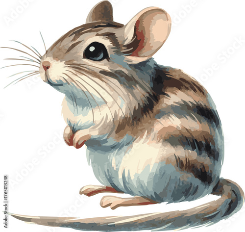 Vector adorable watercolor illustration of a gerbil