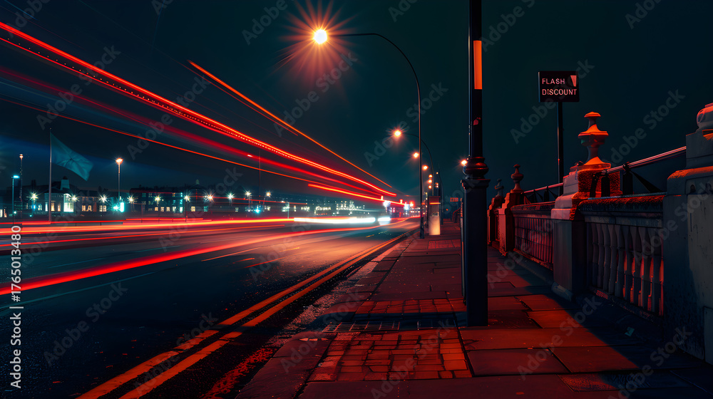 Fototapeta premium Night City Street with Light Trails