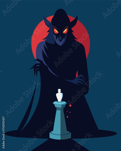 A low menacing whisper reaches out from the shadows urging its victim to give in to their dark desires and become a pawn in the game of manipulation.. Vector illustration