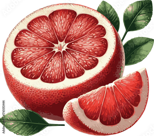 Vector watercolor painted illustration of a grapefruit
