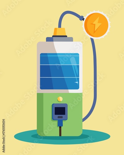 A solarpowered pet water dispenser providing a continuous supply of fresh water for your furry friends while traveling or camping.. Vector illustration
