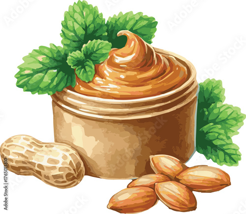 Vector watercolor illustration of a peanut butter