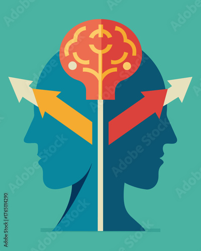 A mental crossroads where the mind must choose between two opposing thoughts or beliefs.. Vector illustration
